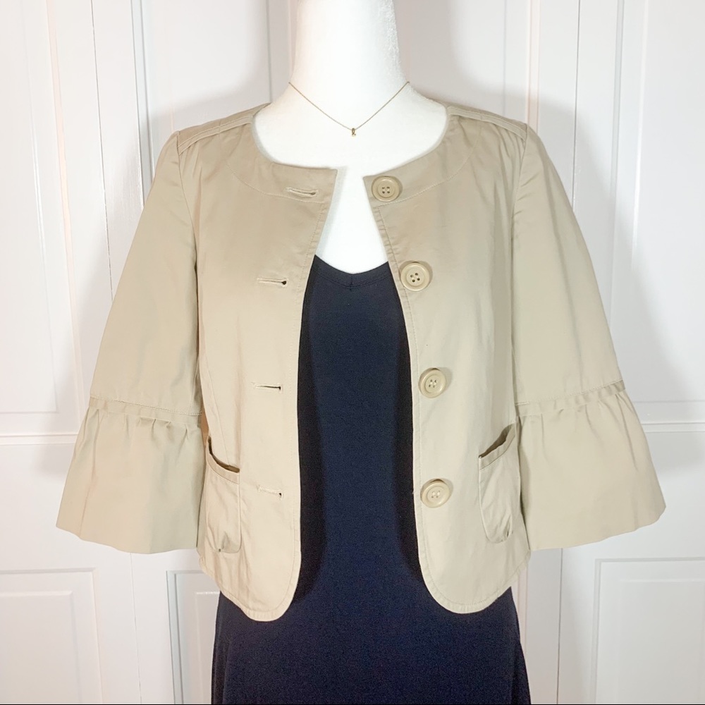 Loft Size 0P Khaki Blazer Jacket with Bell Sleeves & Front Pocket Details